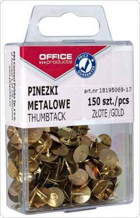 Pinezki metalowe OFFICE PRODUCTS, w pudełku, 150 szt., złote, 18195069-17