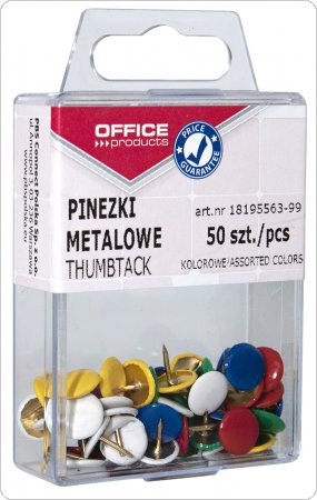 Pinezki kolorowe OFFICE PRODUCTS, w pudełku, 50szt., mix kolorów, 18195563-99