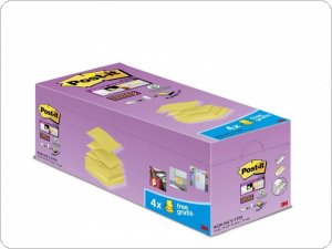 Bloczek samoprzylepny POST-IT Super sticky Z-Notes (R330-SSCY-VP20), 76x76mm, 16x90 kart., zółty, 4 bloczki gratis
