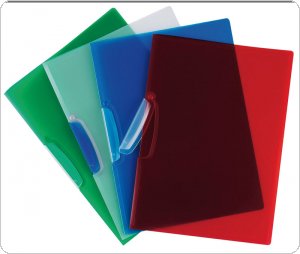 Skoroszyt Q-CONNECT z plastikowym klipsem, PP, A4, 520mikr., transparentny czerwony, (25szt), KF02135