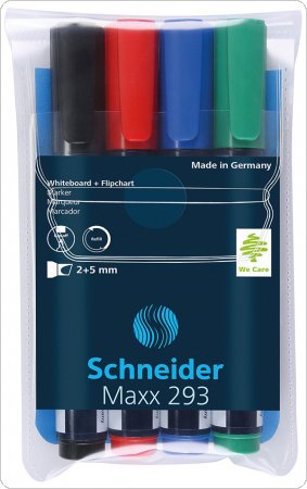 Zestaw markerów do tablic SCHNEIDER Maxx 293, 2-5 mm, 4 szt., miks kolorów, SR129394