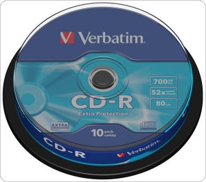 Płyta CD-R VERBATIM, 700MB, prędkość 52x, cake, 10szt., ekstra ochrona, VER43437