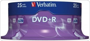 Płyta DVD+R VERBATIM AZO, 4,7GB, prędkość 16x, cake, 25szt., srebrny mat, VER43500