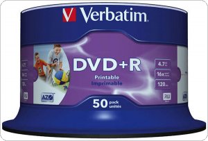 Płyta DVD+R VERBATIM AZO, 4,7GB, prędkość 16x, cake, 50szt., do nadruku, VER43512