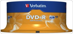 Płyta DVD-R VERBATIM AZO, 4,7GB, prędkość 16x, cake, 25szt., srebrny mat, VER43522