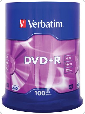 Płyta DVD+R VERBATIM AZO, 4,7GB, prędkość 16x, cake, 100szt., srebrny mat, VER43551