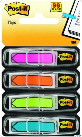 Zakładki indeksujące POST-IT (684-ARR4), PP, 12x43mm, strzałka, 4x24 kartek, mix kolorów neonowy