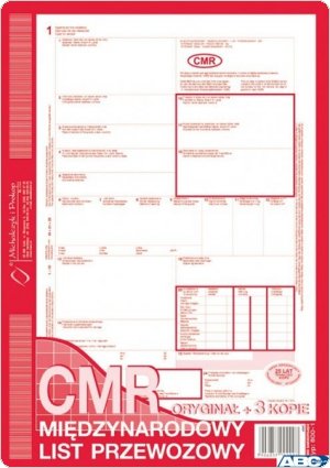800-1 CMR międzynarodowy list przewozowy A4, 80 kartek (1+3), MICHALCZYK i PROKOP