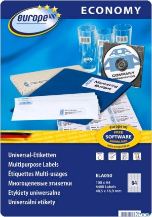 Etykiety uniwersalne ELA050 48,5mm x 16,9mm 100ark. (6400et.) Economy Europe 100 by Avery Zweckform