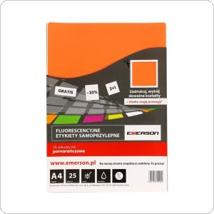 Fluorescencyjne etykiety samoprzylepne A4 pomarańczowe 25ark. Emerson ETOKPOM001x025x010
