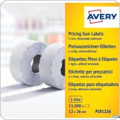 Usuwalne etykiety cenowe w rolce PLR1226 12x26 do metkownicy jednorzędowej Avery Zweckform, 1500 etyk. / rolka, 10 rolek / op., białe