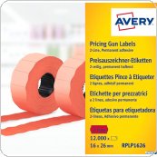Etykiety cenowe do metkownic RPLP1626 16 x 26 w rolce do metkownicy dwurzędowej Avery Zweckform, trwałe, 1200 etyk. / rolka, 10 rolek / op., czerwone