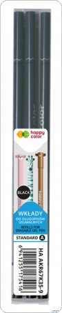 Wkłady do długopisu usuwalnego, Standard A, 0,5mm, czarny, 3 szt, Happy Color HA AKR67K35-9